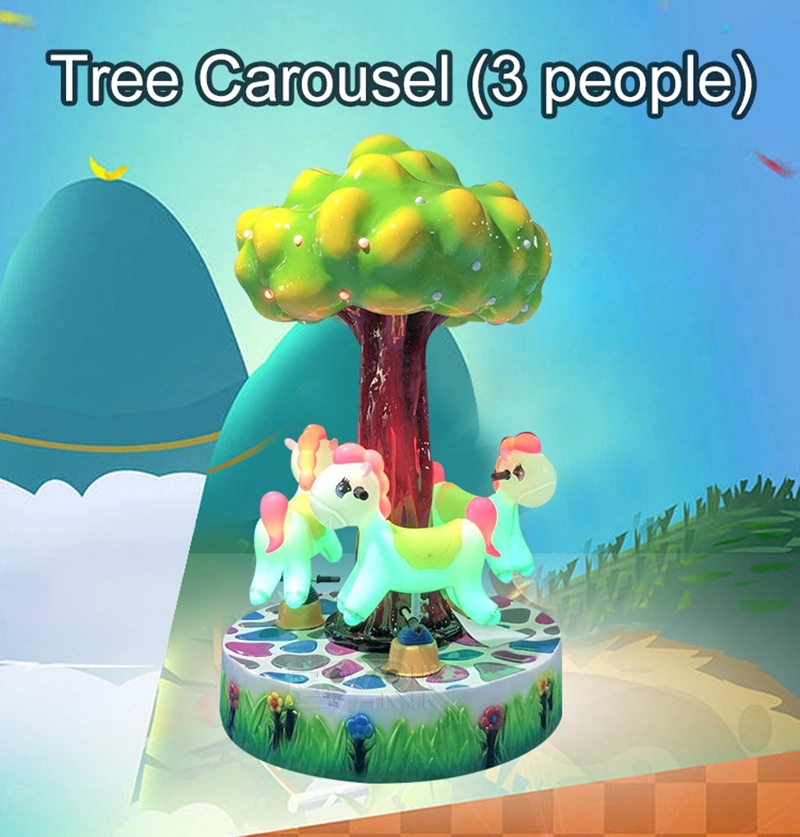 Coin Operated Lovely Tree Carousel 3 Players Horse Kiddie Rides Carousel Game Machine for Sale