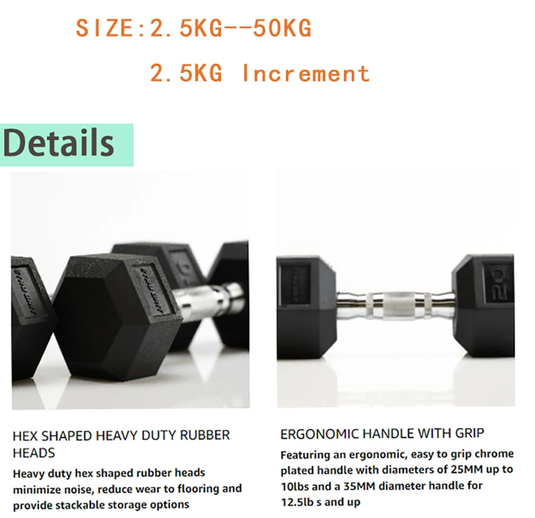 Weights Training Hexagonal Rubber Coated Dumbells Hex Rubber Dumbbel