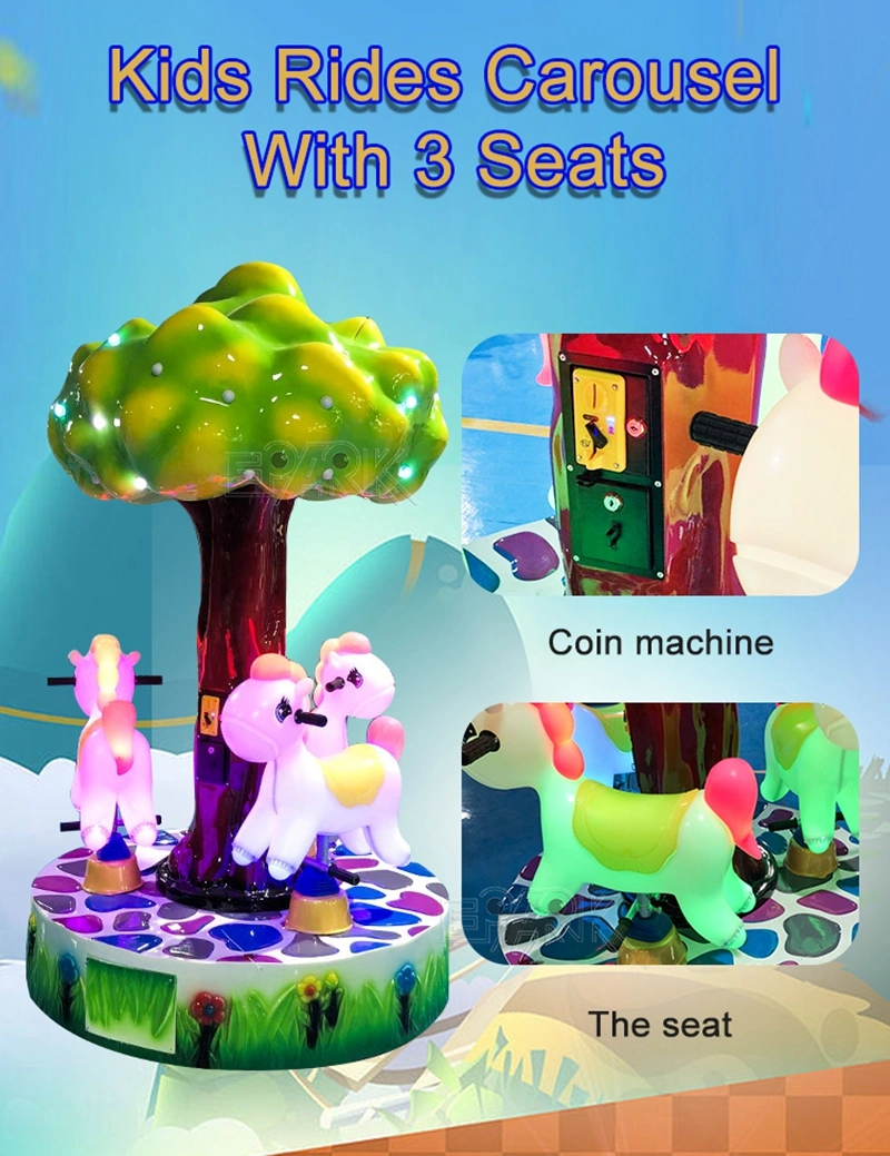 Coin Operated Lovely Tree Carousel 3 Players Horse Kiddie Rides Carousel Game Machine for Sale