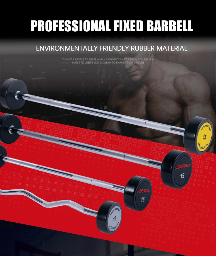 Hot Sale Weightlifting Barbell Cross Training Fitness Rubber Fixed Barbell Set