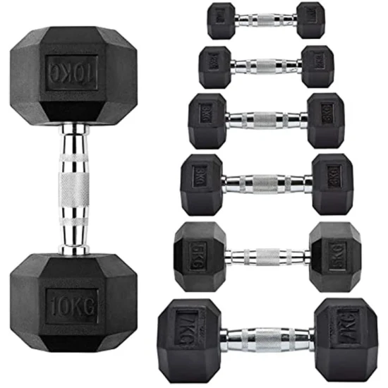 Vente directe d'usine Home Gym Fitness 5-100lbs Haltère hexagonale en caoutchouc Haltère hexagonale de levage de poids